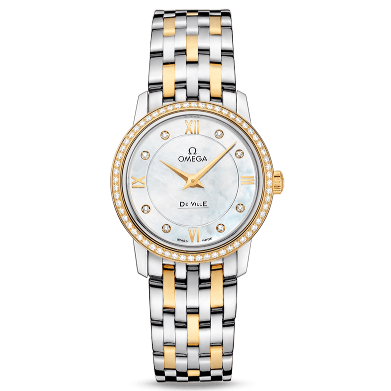 Omega De Ville Prestige Quartz Diamonds Mother of Pearl Dial Two Tone Steel Strap Watch for Women - 424.25.27.60.55.001