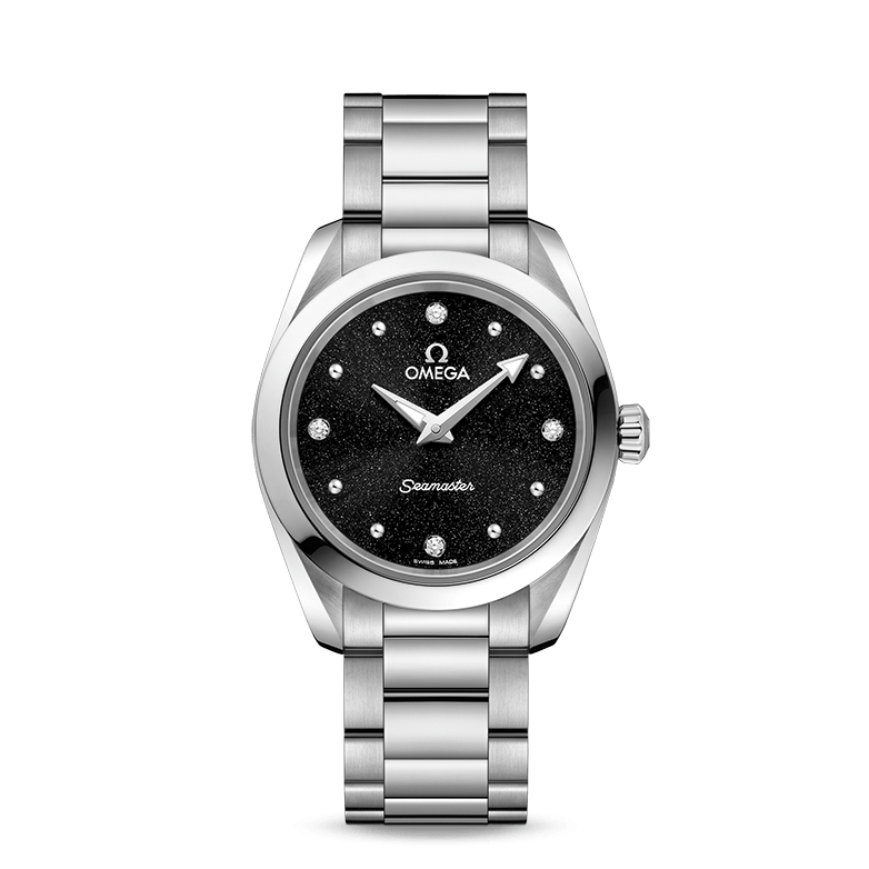 Omega Seamaster Aqua Terra Quartz Diamond Black Dial Silver Steel Strap Watch for Women - 220.10.28.60.51.001