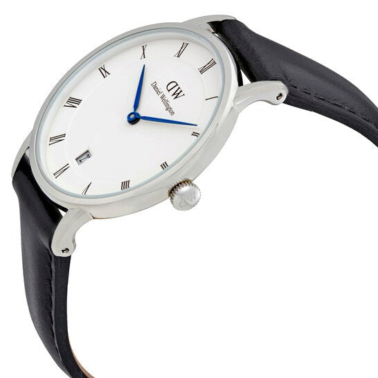 Daniel Wellington Dapper Sheffield White Dial Black Leather Strap Watch For Women - DW00100096