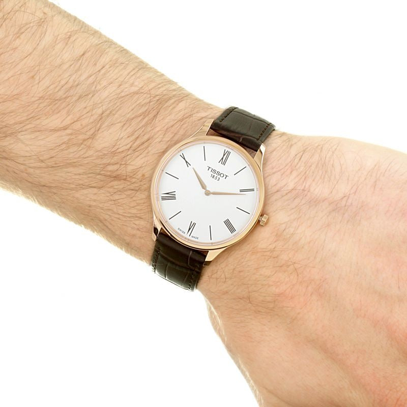 Tissot Tradition 5.5 White Dial Brown Leather Strap Watch for Men - T063.409.36.018.00