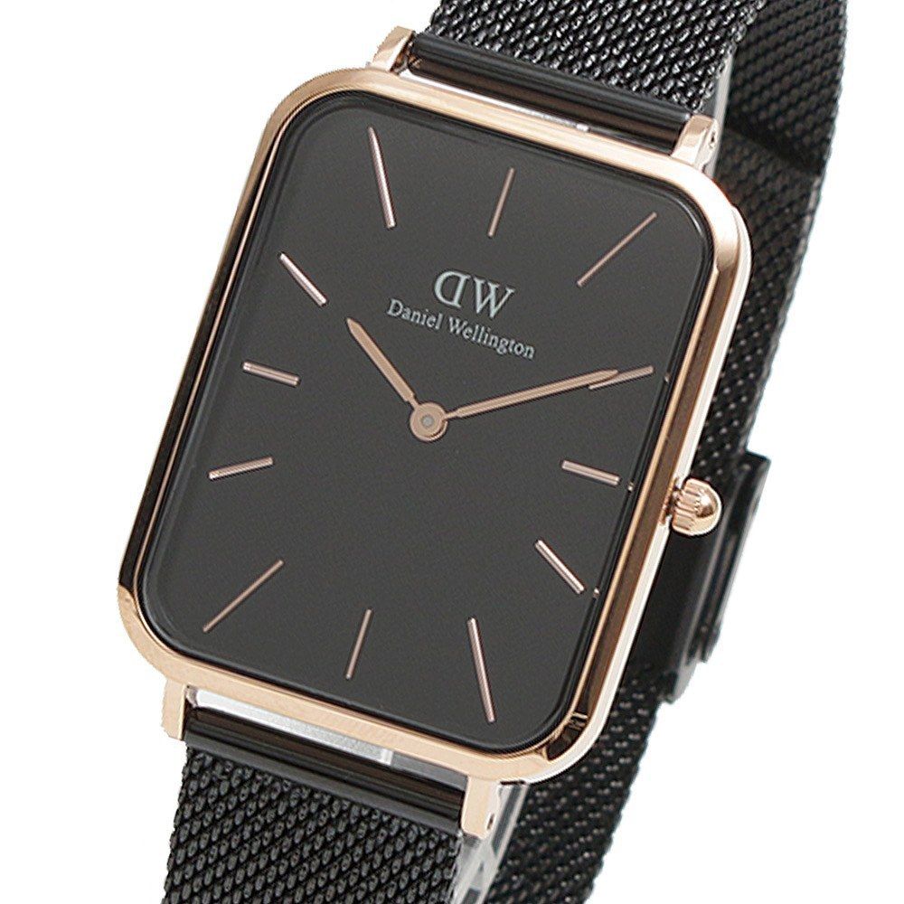 Daniel Wellington Quadro Pressed Ashfield Black Dial Black Mesh Strap Watch for Women - DW00100467