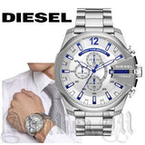 Diesel Mega Chief Chronograph White Dial Silver Steel Strap Watch For Men - DZ4477