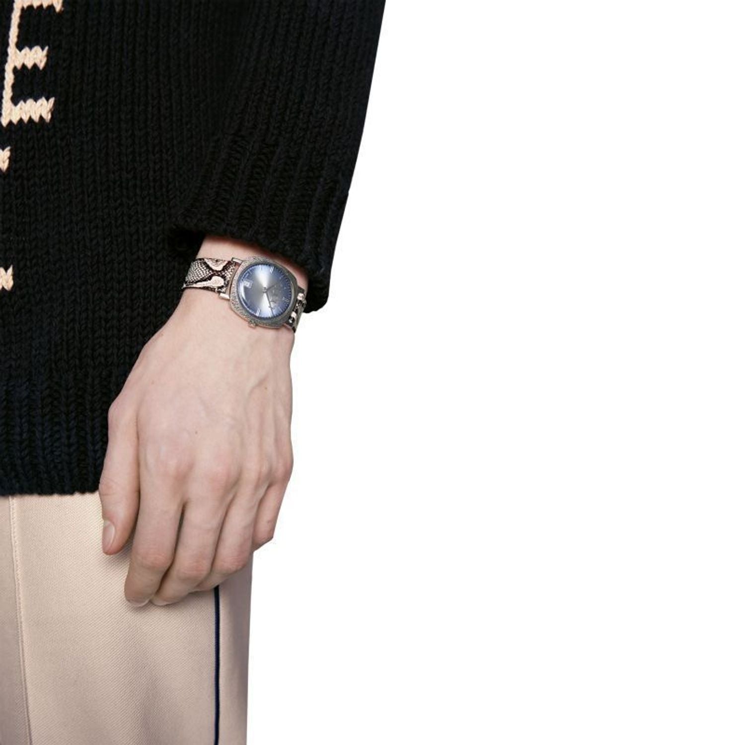 Gucci Grip Vintage Blue Dial Snakeskin Brown Leather Strap Watch for Women - YA152401