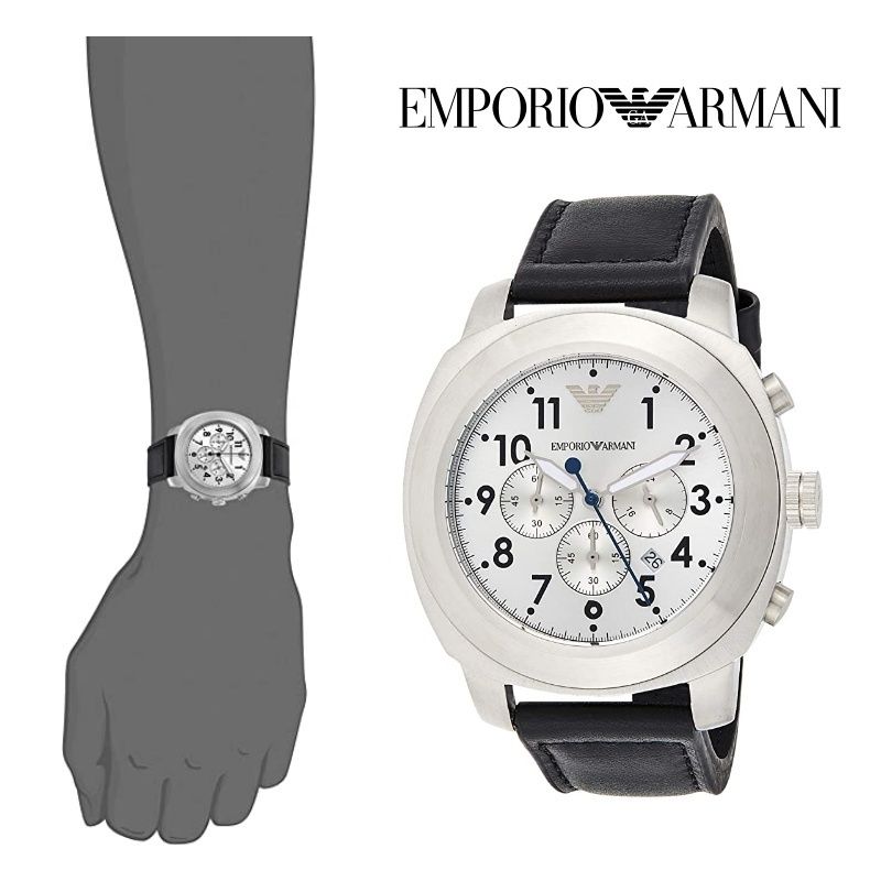 Emporio Armani Sportivo Chronograph Silver Dial Black Leather Strap Watch For Men - AR6054