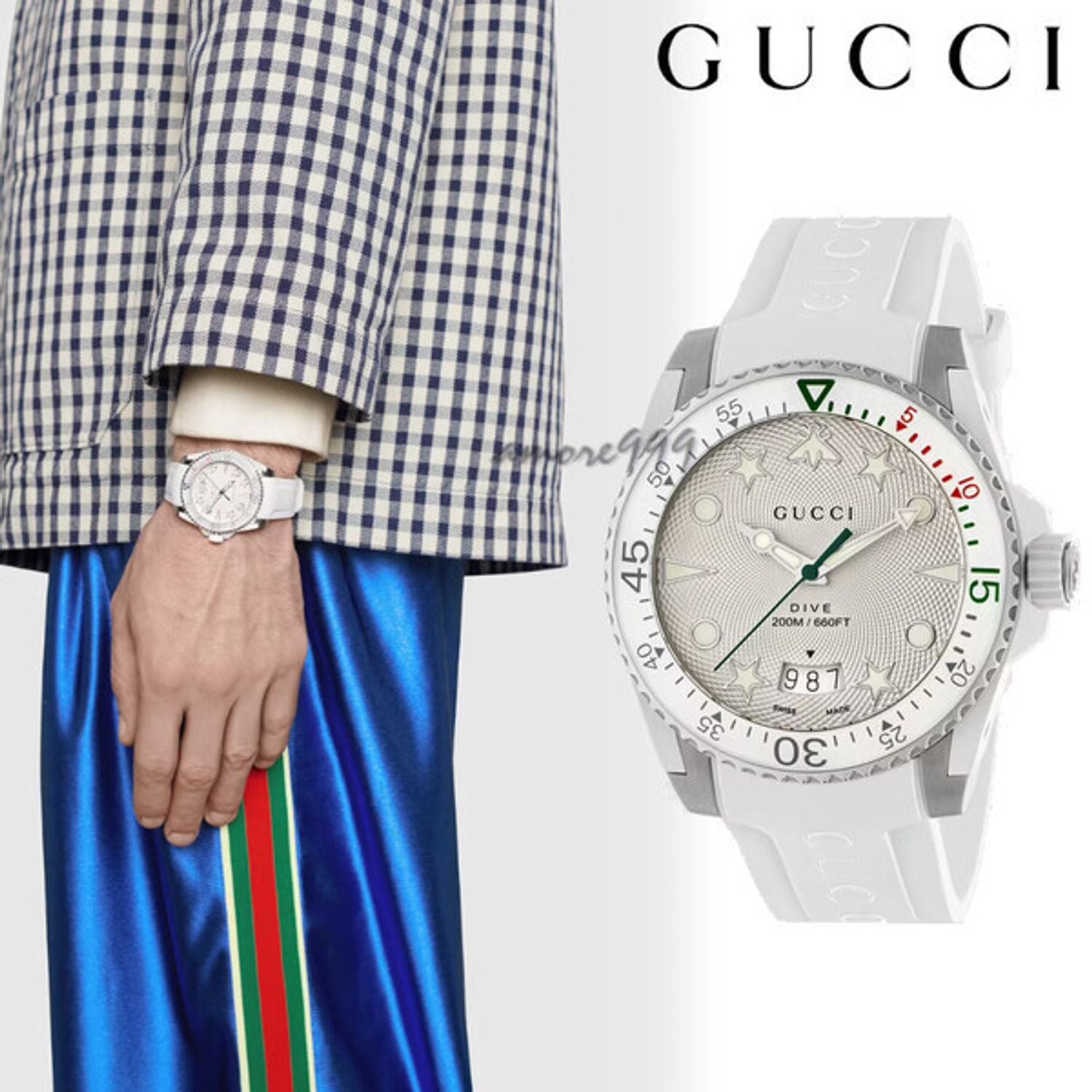 Gucci Dive Quartz White Dial White Rubber Strap Watch For Men - YA136337