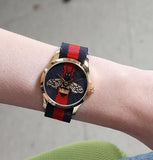 Gucci G Timeless Bee Red & Blue Dial Red Two Tone Nylon Strap Watch For Men - YA1264061