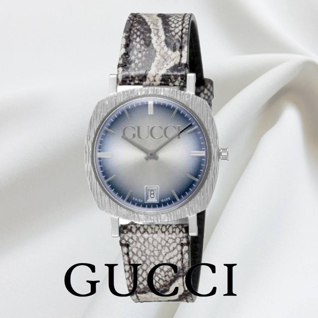 Gucci Grip Vintage Blue Dial Snakeskin Brown Leather Strap Watch for Women - YA152401