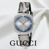 Gucci Grip Vintage Blue Dial Snakeskin Brown Leather Strap Watch for Women - YA152401