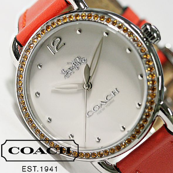 Coach Delancey White Dial Orange Leather Strap Watch for Women - 14502880