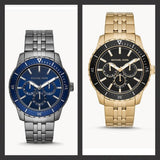 Michael Kors Cunningham Multifunction Black Dial Gold Steel Strap Watch For Men - MK7154