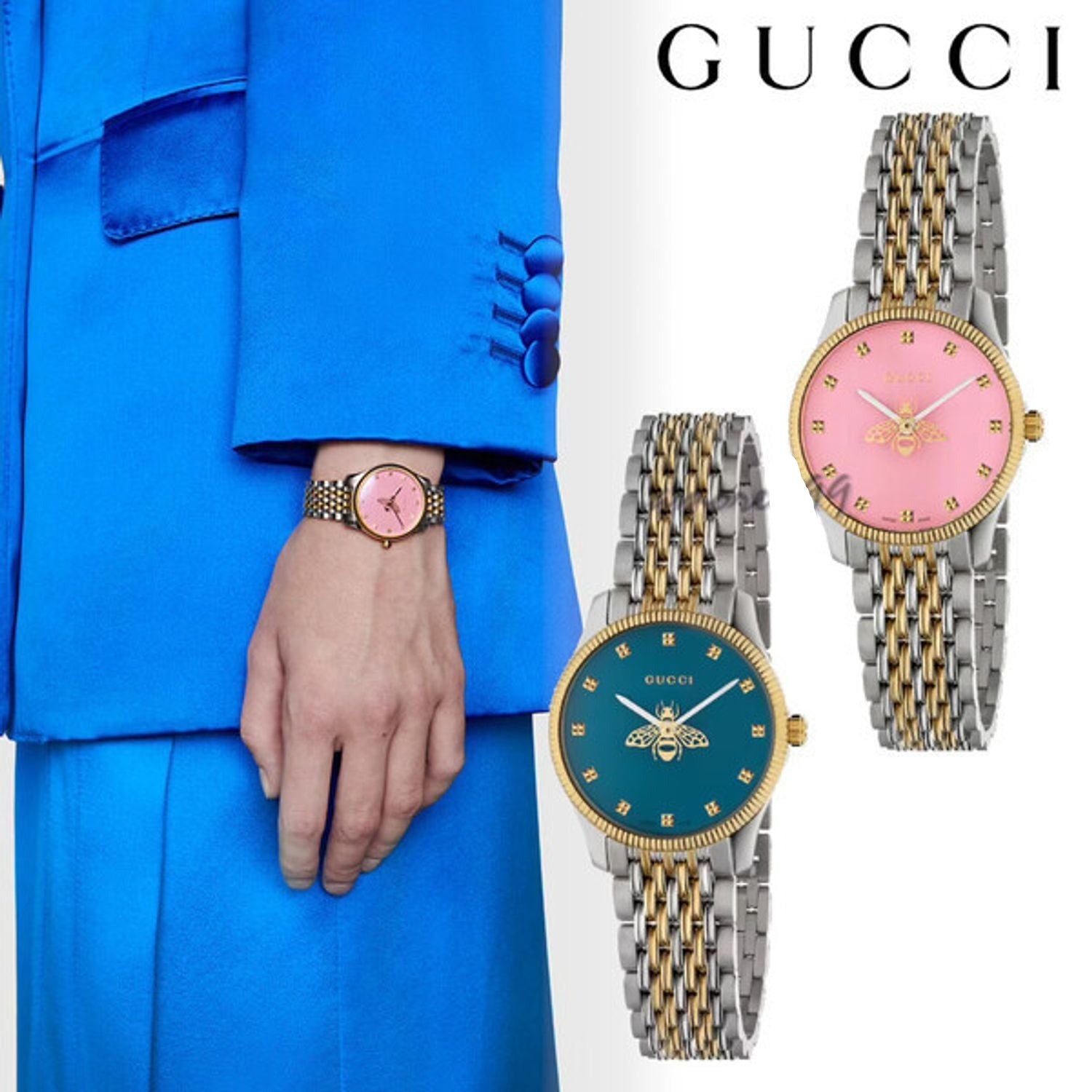 Gucci G Timeless Quartz Pink Dial Two Tone Steel Strap Watch For Women - YA1265030