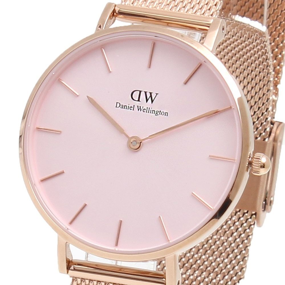 Daniel Wellington Petite Melrose Pink Dial Rose Gold Mesh Strap Watch For Women - DW00100367
