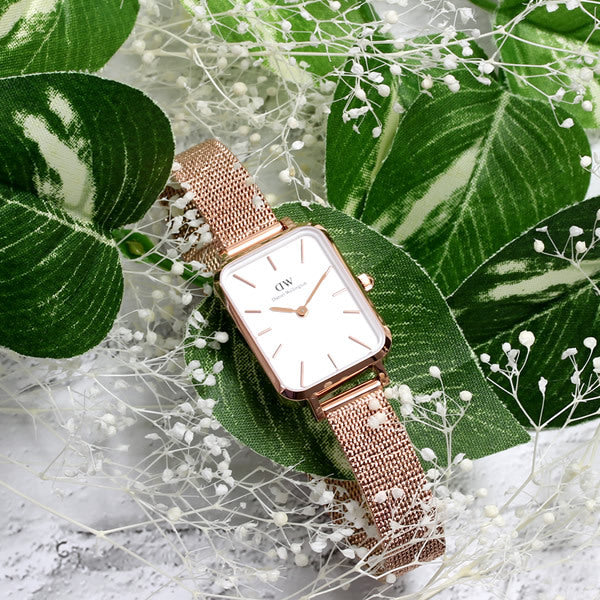 Daniel Wellington Quadro Melrose White Dial Gold Mesh Strap Watch For Women - DW00100431