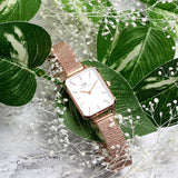 Daniel Wellington Quadro Melrose White Dial Gold Mesh Strap Watch For Women - DW00100431