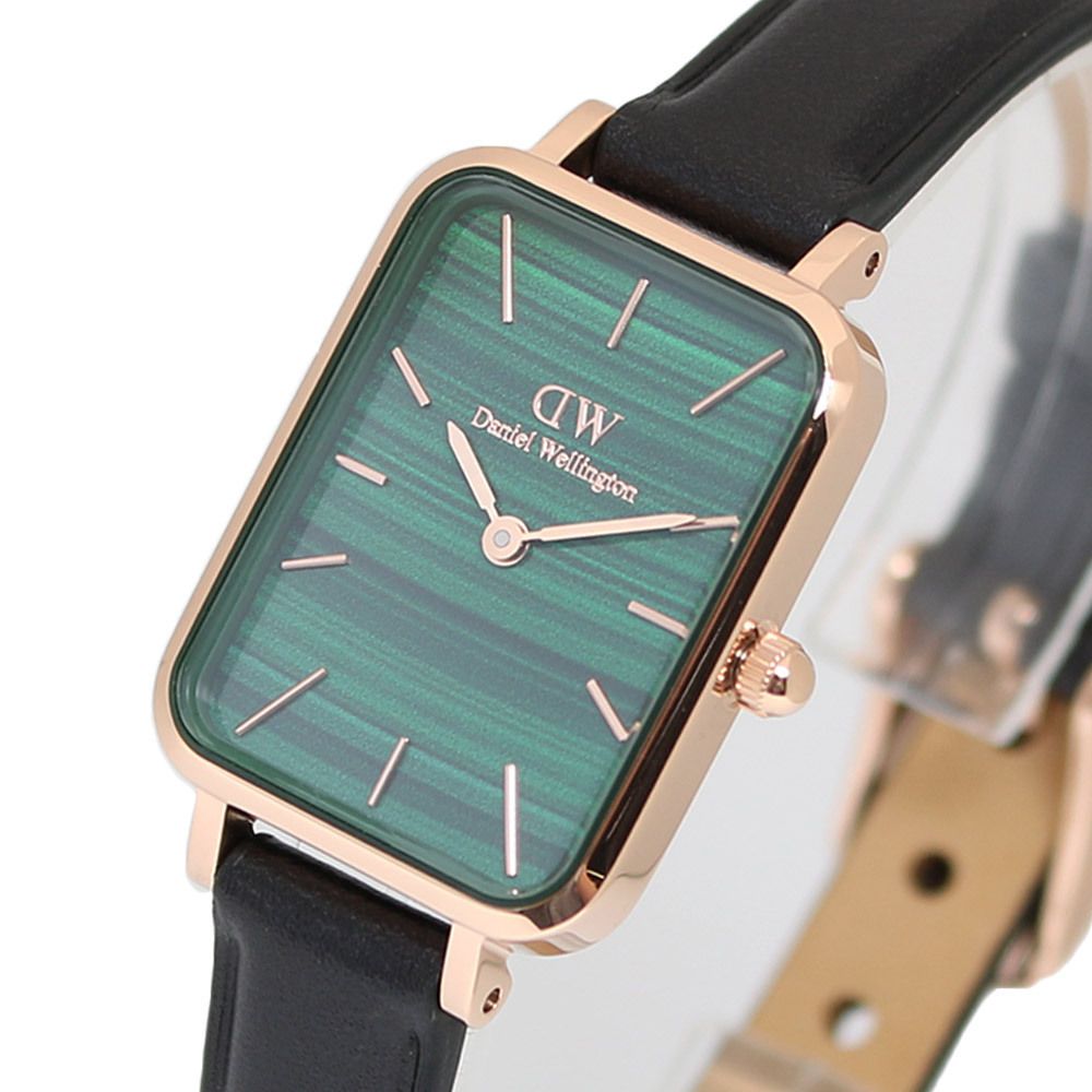 Daniel Wellington Quadro Pressed Sheffield Green Dial Black Leather Strap Watch For Women - DW00100439