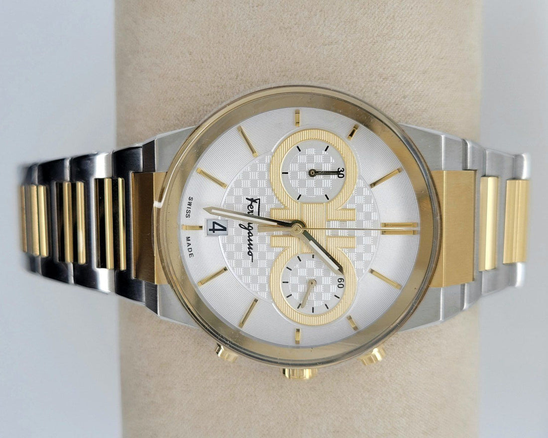 Salvatore Ferragamo F-80 Classic White Dial Two Tone Steel Strap Watch for Men - SFME00821