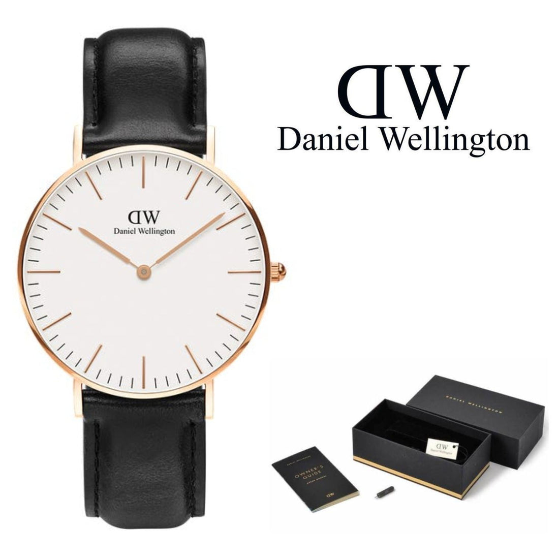 Daniel Wellington Classic Sheffield White Dial Black Leather Strap Watch for Women - DW00100036