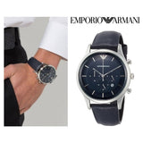 Emporio Armani Lambda Chronograph Blue Dial Blue Leather Strap Watch For Men - AR11018