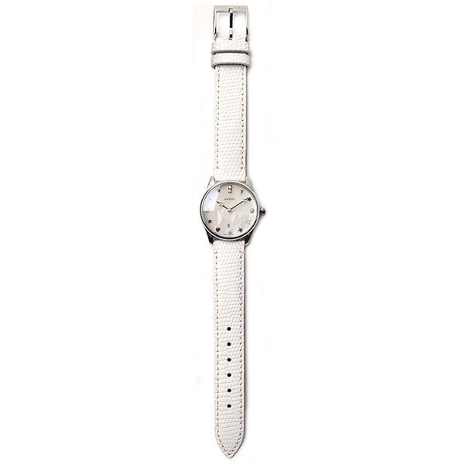 Gucci G-Timeless Mother of Pearl White Dial White Leather Strap Watch For Women - YA126597