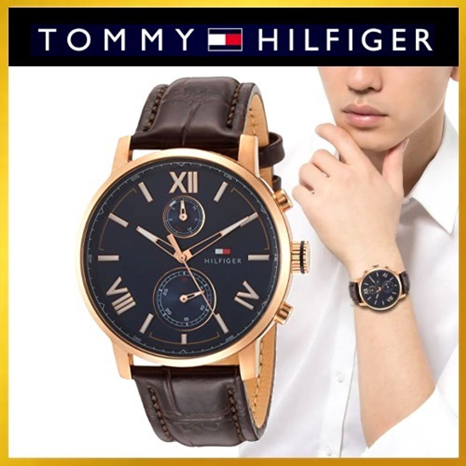 Tommy Hilfiger Aiden Quartz Blue Dial Brown Leather Strap Watch for Men - 1791308