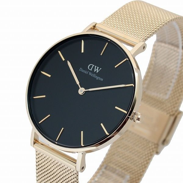 Daniel Wellington Petite Evergold Black Dial Gold Mesh Strap Watch For Women - DW00100345