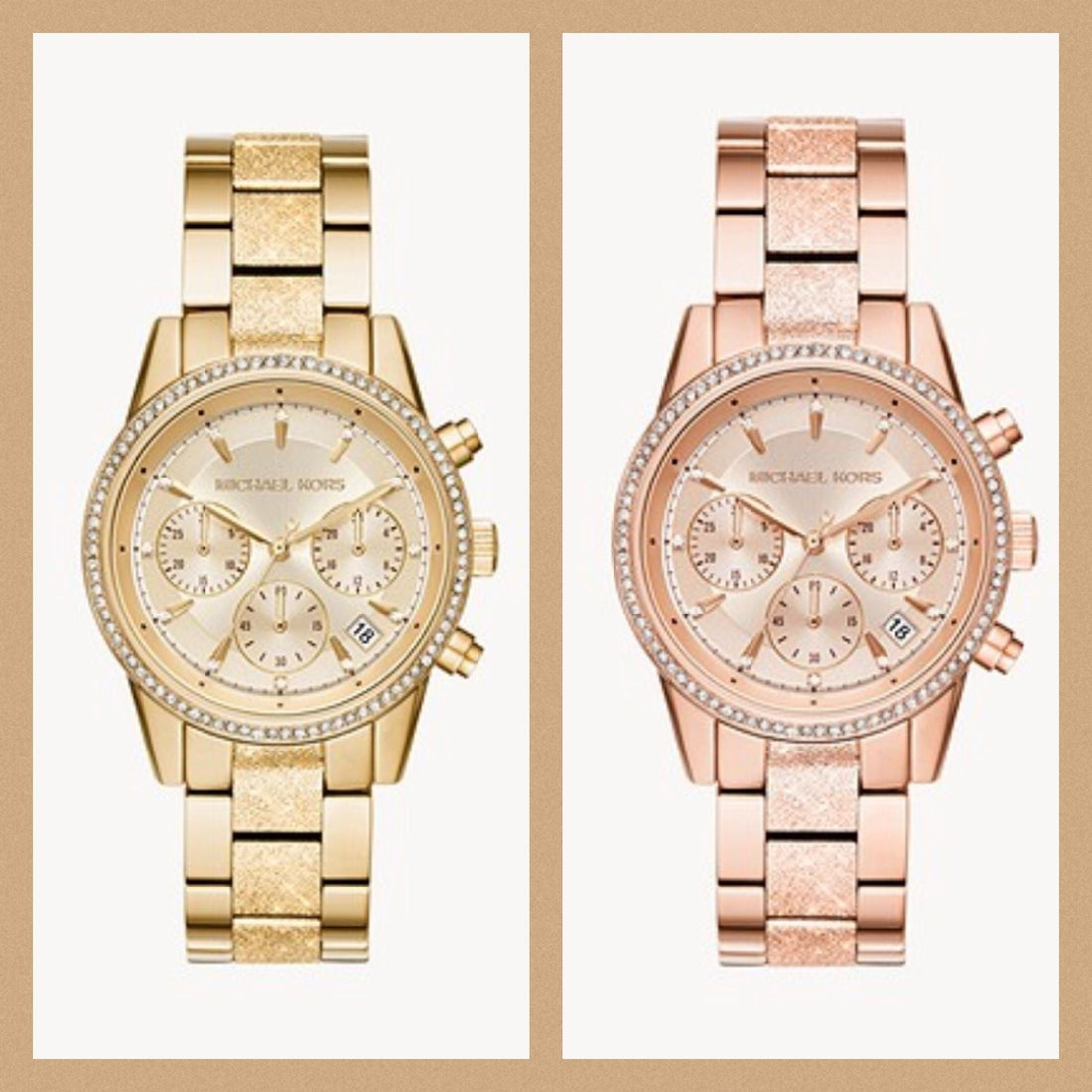 Michael Kors Ritz Chronograph Gold Dial Gold Steel Strap Watch For Women - MK6597