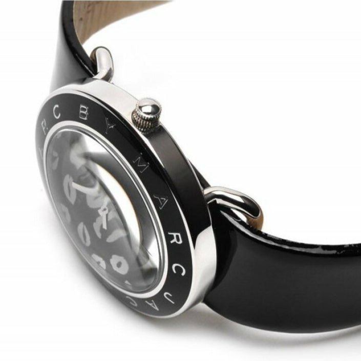 Marc Jacobs Amy Black Dial Black Leather Strap Watch for Women - MBM1163