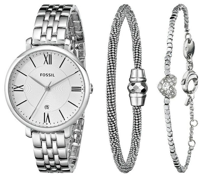Fossil Jacqueline White Dial Silver Steel Strap Watch for Women - ES3698