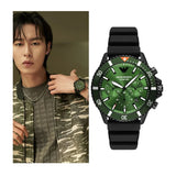 Emporio Armani Diver Chronograph Quartz Green Dial Black Silicon Strap Watch For Men - AR11463