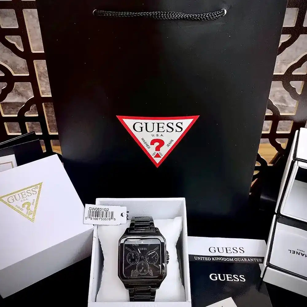 Guess Integrity Analog Black Dial Black Steel Strap Watch for Men - GW0631G2