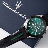 Maserati Traguardo Chronograph Green Dial Black Silicone Strap Watch For Men - R8871612043