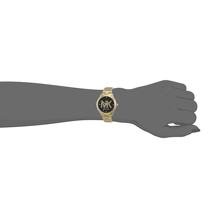 Michael Kors Runway Quartz Black Dial Gold Steel Strap Watch For Women - MK6682