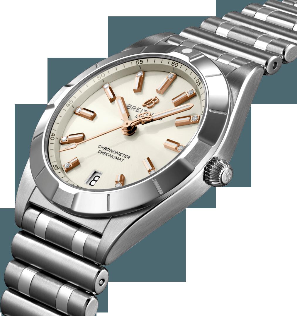 Breitling Chronomat 32 Diamonds White Dial Silver Steel Strap Watch for Women - A77310101A3A1