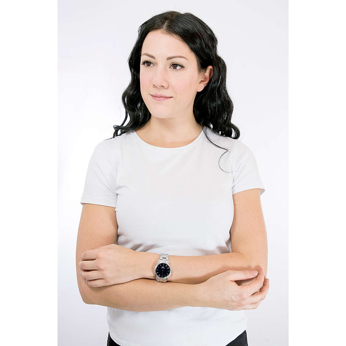 Daniel Wellington Iconic Link Black Dial Silver Steel Strap Watch for Women - DW00100204