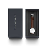 Daniel Wellington Petite White Dial Brown Leather Strap Watch For Women - DW00100243