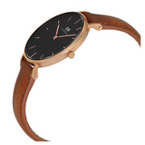 Daniel Wellington Classic Petite Durham Black Dial Brown Leather Strap Watch For Women - DW00100166