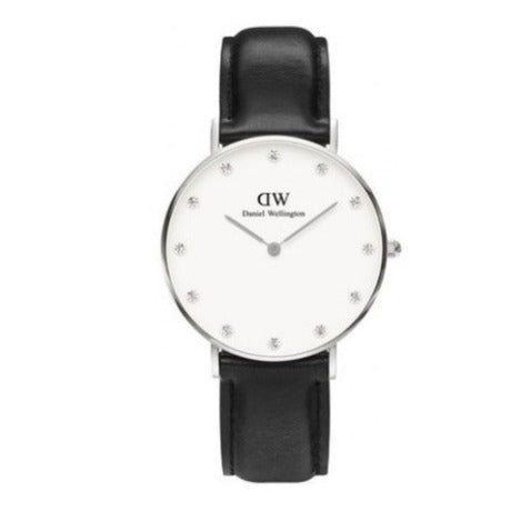 Daniel Wellington Classy Sheffield White Dial Black Leather Strap Watch For Women - DW00100080