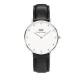 Daniel Wellington Classy Sheffield White Dial Black Leather Strap Watch For Women - DW00100080