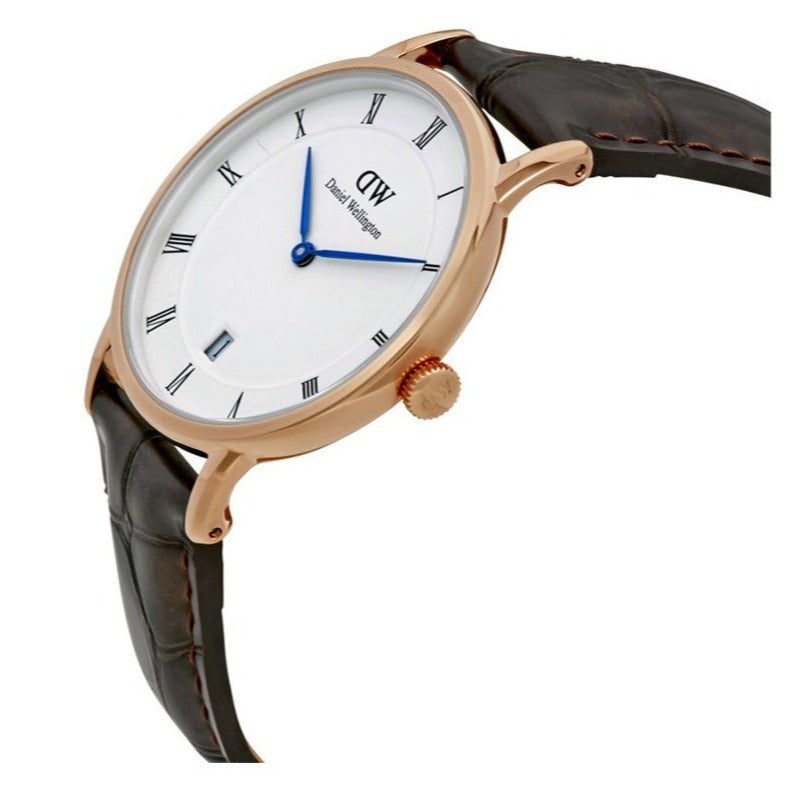 Daniel Wellington Dapper York White Dial Brown Leather Strap Watch For Women - DW00100093