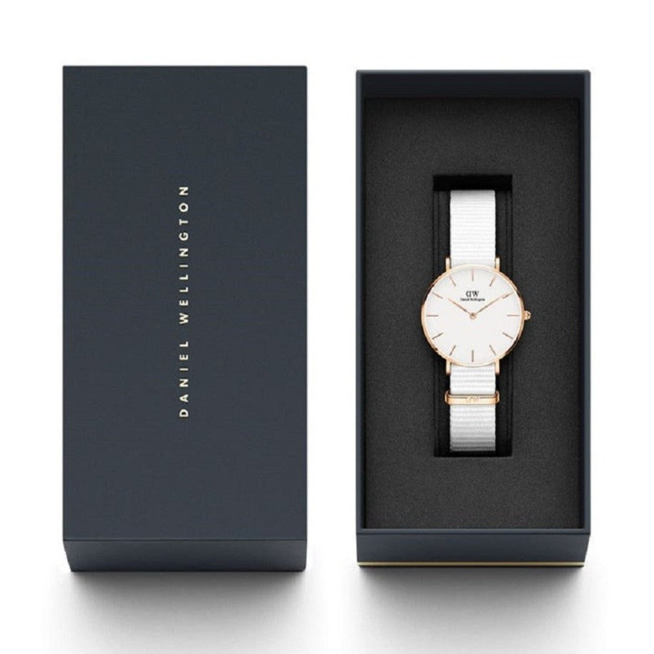 Daniel Wellington Classic Petit Dover White Dial White Nylon Strap Watch For Women - DW001000311