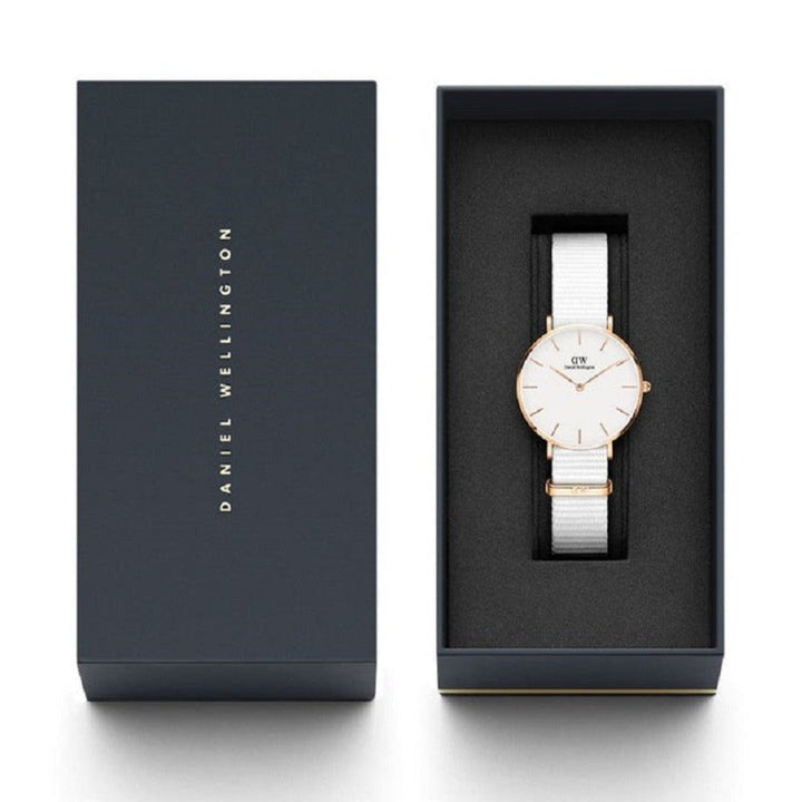 Daniel Wellington Classic Petit Dover White Dial White Nylon Strap Watch For Women - DW001000311