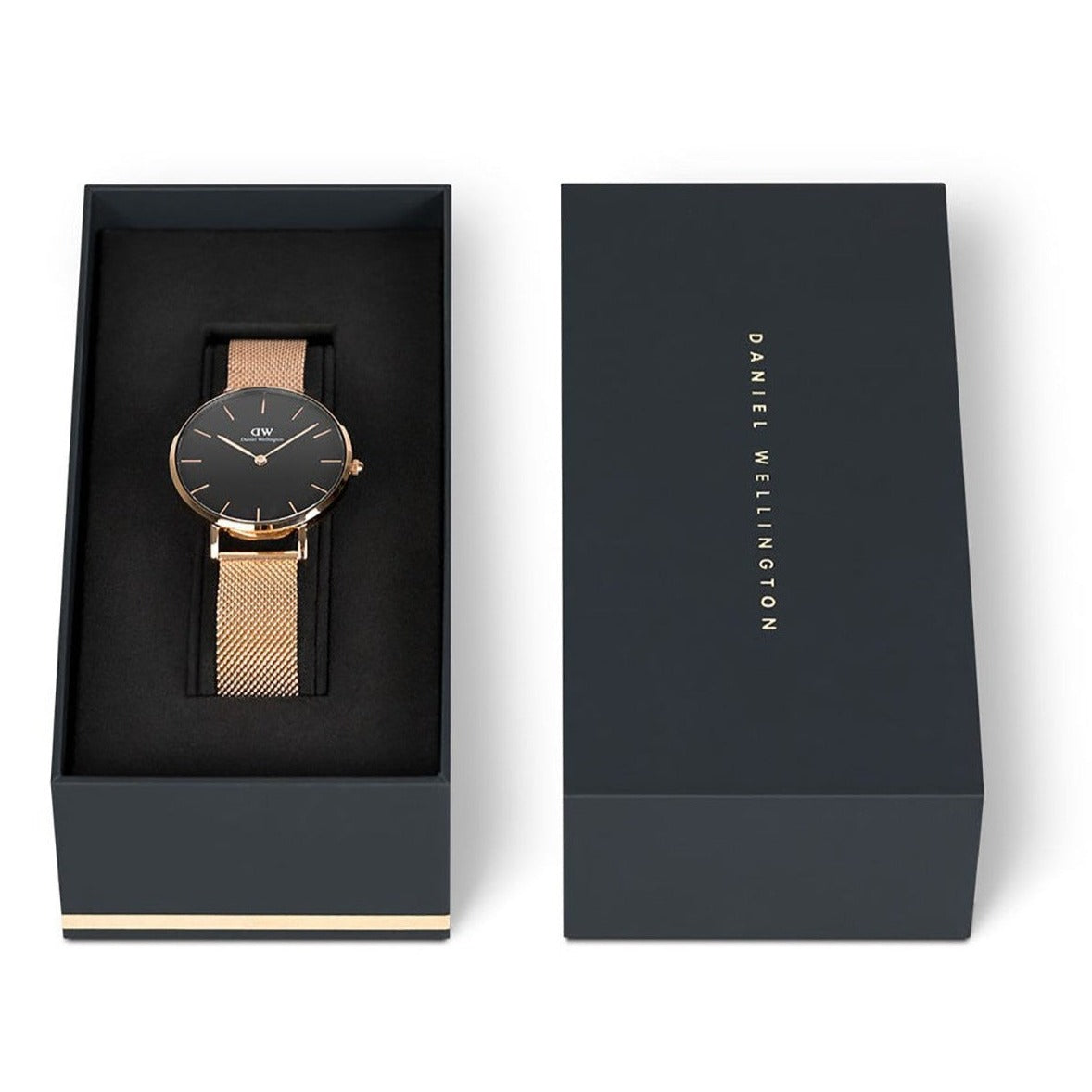 Daniel Wellington Classic Melrose Black Dial Gold Mesh Bracelet Watch For Women - DW00100161