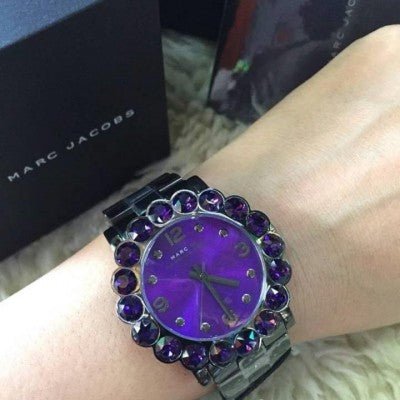 Marc Jacobs Amy Purple Dial Black Steel Strap Watch for Women - MBM3224