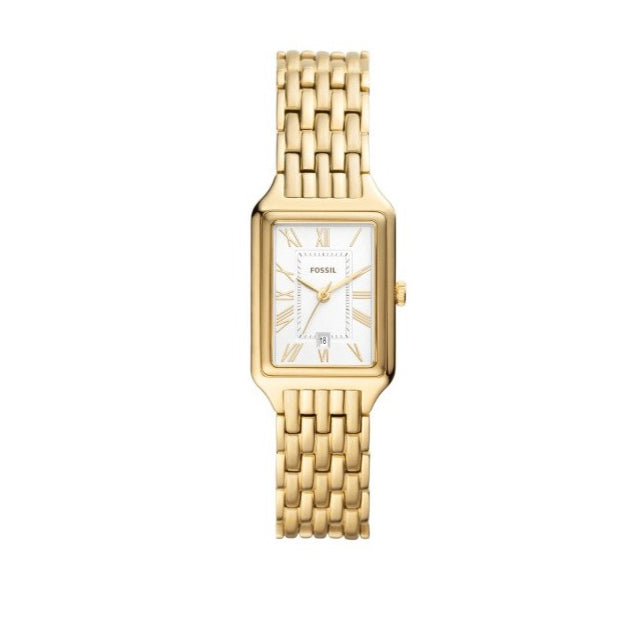 Fossil Raquel Three Hand Date White Dial Gold Steel Strap Watch For Women - ES5220