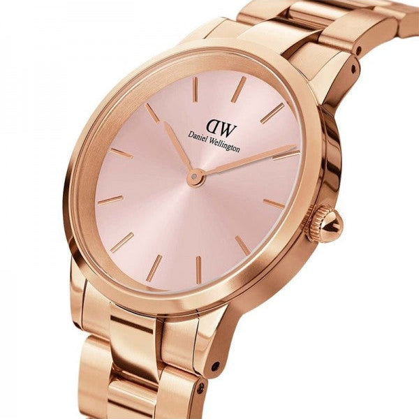 Daniel Wellington Iconic Link Pink Dial Rose Gold Steel Strap Watch For Women - DW00100335