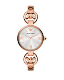 Emporio Armani Retro Quartz Silver Dial Rose Gold Steel Strap Watch For Women - AR1776