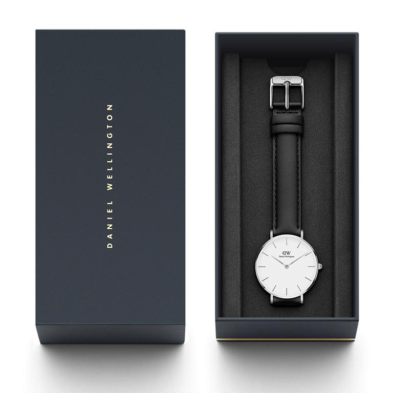 Daniel Wellington Classic Petite Sheffield White Dial Black Leather Strap Watch For Women - DW00100186