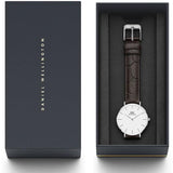 Daniel Wellington Classic Petite York White Dial Black Leather Strap Watch For Women - DW00100188