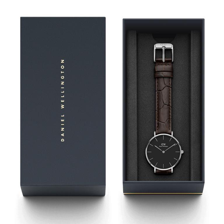 Daniel Wellington Classic Petite York Black Dial Brown Leather Strap Watch For Women - DW00100182