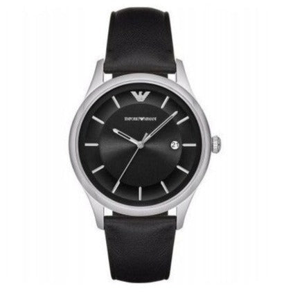Emporio Armani Lambda Classic Quartz Black Dial Black Leather Strap Watch For Men - AR11020